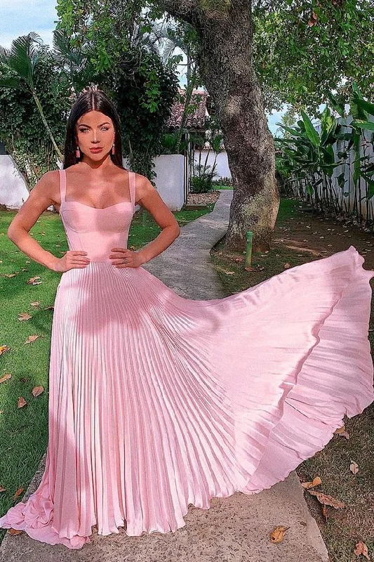 Pretty A-Line Straps Pink Prom Dress with Pleats Sleeveless Long Party Dress C1532 Tunics Sale discount Pretty A-Line Straps Pink Prom Dress with Pleats Sleeveless Long Party Dress C1532 Tunics Sale discount
