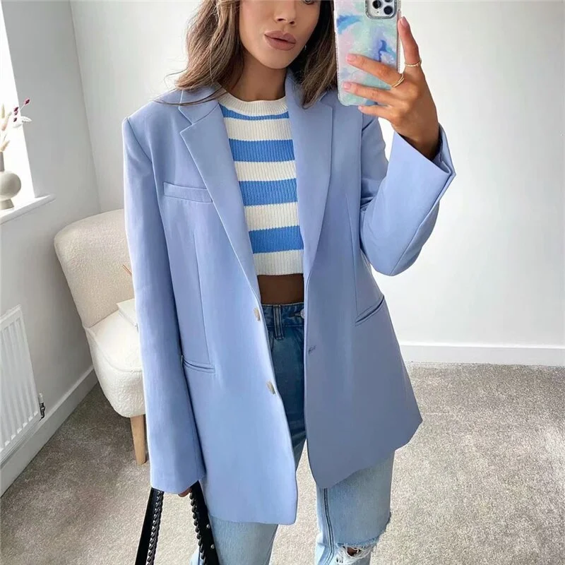 Woman Sweet Loose Candy Blazer 2022 Spring Casual Female Basic Long Sleeve Jackets Ladie Solid Oversized Outwear Chenille Fabric Brocade Fabric Lace Fabric