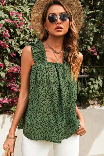 Ruffle Tank Top - Green athletic tank top