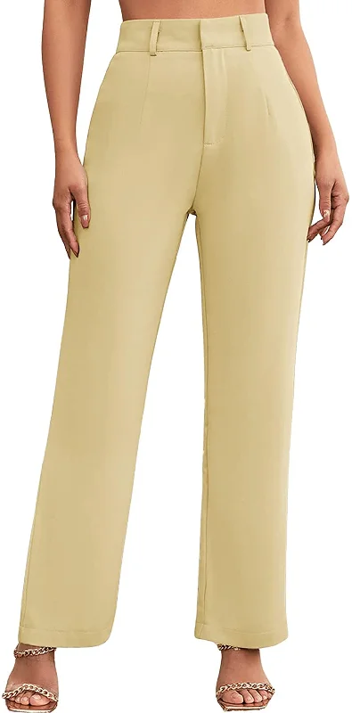 SweatyRocks Women's Elegant High Waist Solid Long Pants Office Trousers Casual Plaid Pants