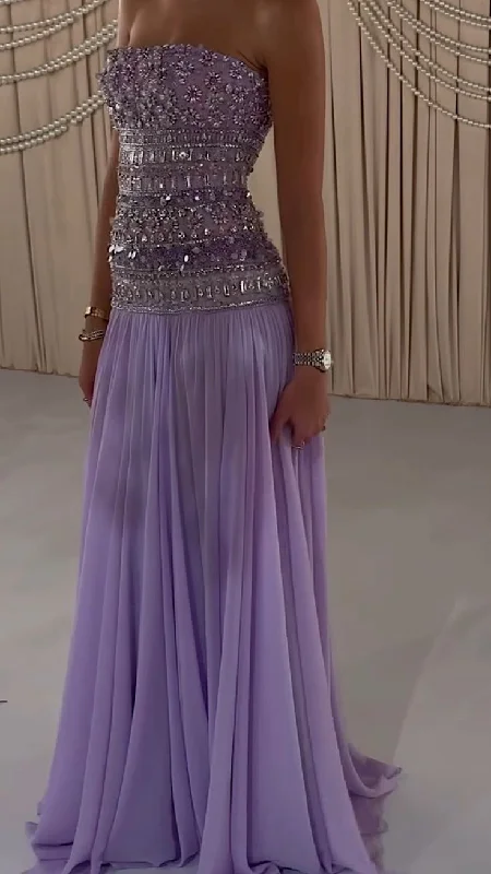 Gorgeous Lilac Strapless A-Line Beading Long Party Dress Birthday Dress, DP4864 Tunics Fashionable trendy Gorgeous Lilac Strapless A-Line Beading Long Party Dress Birthday Dress, DP4864 Tunics Fashionable trendy