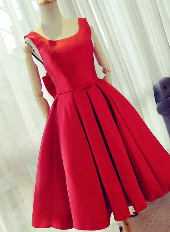 Red Satin Cute Party Dress with Bow, Satin Homecoming Dresses, Backless Formal Dresses Tunics Recommended stylist Red Satin Cute Party Dress with Bow, Satin Homecoming Dresses, Backless Formal Dresses Tunics Recommended stylist