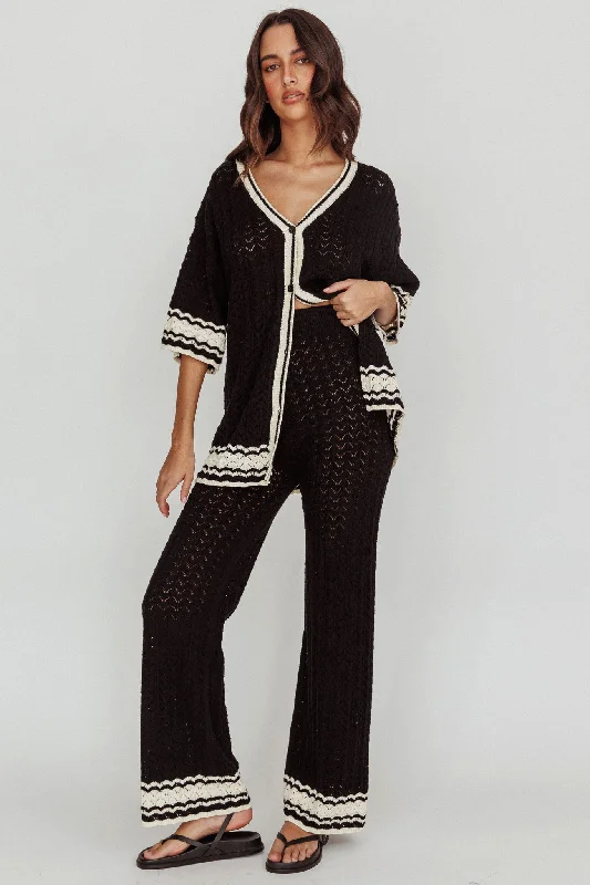 Rhodes Cotton Straight Leg Knit Pants Black Chic Slim Fit Pants