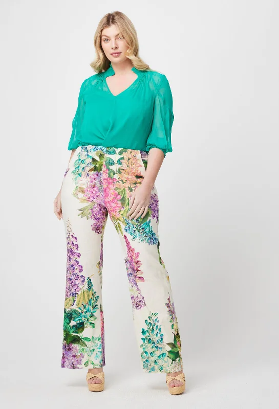 Once Was - Bahia Lace Stretch Linen Pants Elegant Palazzo Trousers