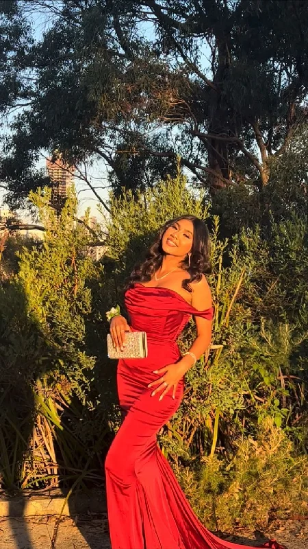 Elegant Red Off The Shoulder Mermaid Evening Dress,Long Prom Party Dress cc2699 Shift Classic Vintage Elegant Red Off The Shoulder Mermaid Evening Dress,Long Prom Party Dress cc2699 Shift Classic Vintage
