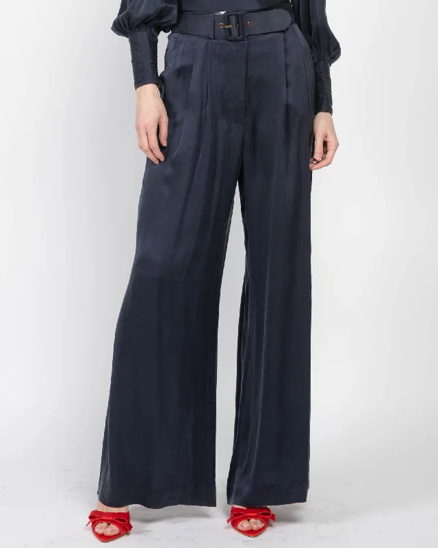 Silk Tuck Pants High-Waist Trousers