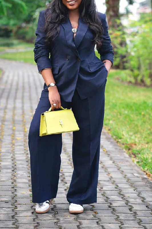 Casual Solid Color Suit Jacket & Trousers Set Jacket Blazer Coat