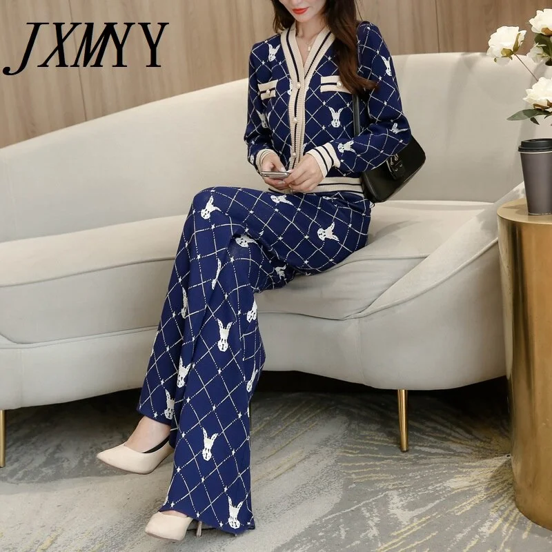 imCharms 2023 Autumn And Winter Ladies Casual Suit Jacket Trousers Two-Piece Knitted Cardigan Trousers Thickened Bright Pastel Dark imCharms 2023 Autumn And Winter Ladies Casual Suit Jacket Trousers Two-Piece Knitted Cardigan Trousers Thickened Bright Pastel Dark
