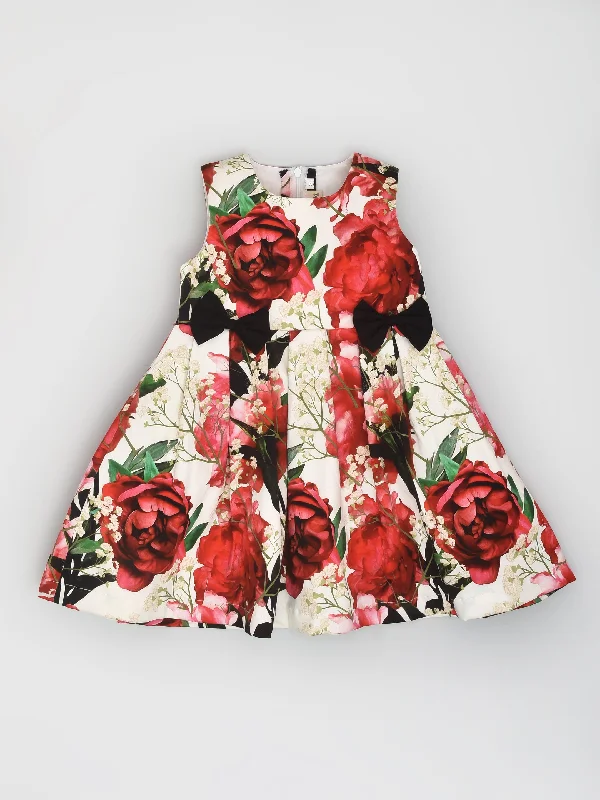 Red Floral Party Dress with Black Bow Tunics Wedding white