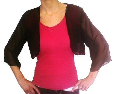 Mid Length Sleeve Sheer Black Chiffon Bolero Jacket 3/4 Length Shrug Chenille Fabric Brocade Fabric Lace Fabric