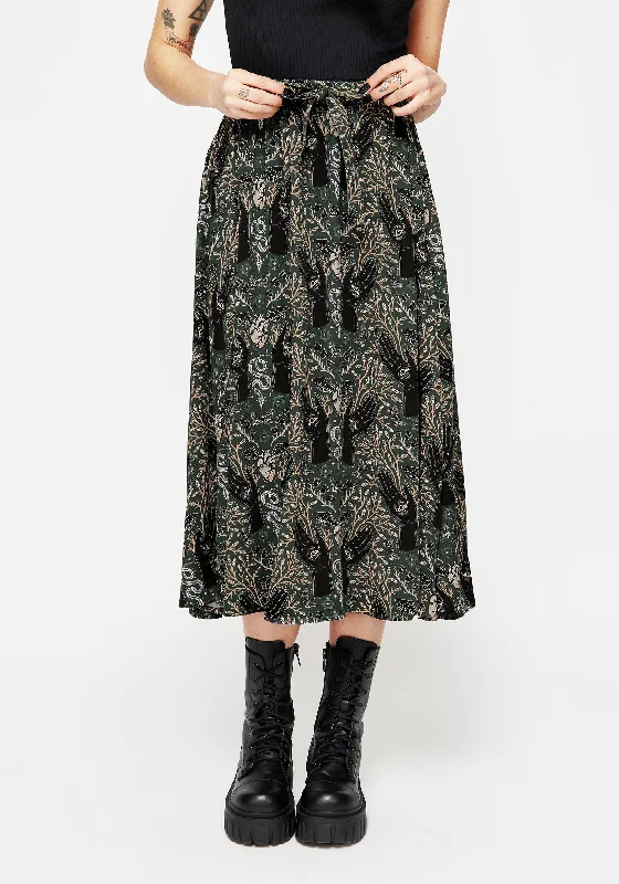 Hemlock Tie Detail Midi Skirt - Green velvet skirt plush