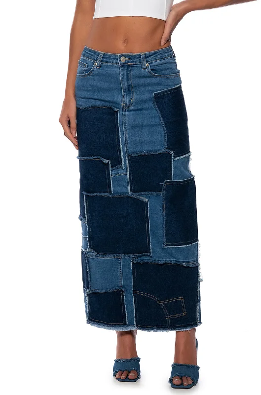 ALWAYS GOOD PATCHWORK DENIM MAXI SKIRT maxi skirt elegant