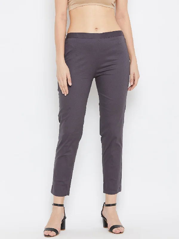 Women Grey Regular Fit Solid Pants Lightweight Linen Pants