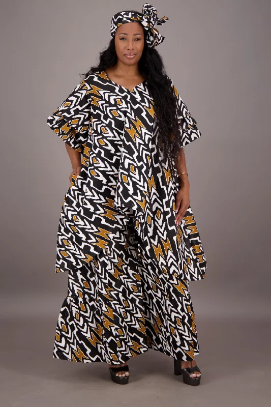 Black Geometric Print 2 Piece Pants Set APS-25082-263 Stylish Harem Pants