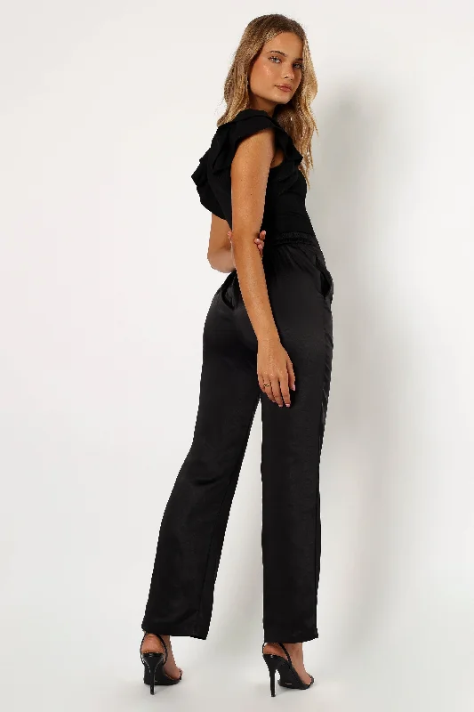 Novalee Satin Pant - Black Cozy Fitted Pants