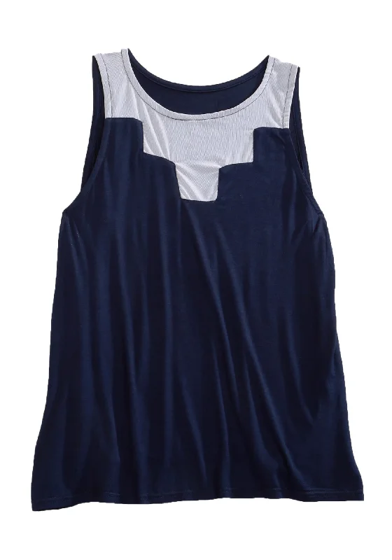 Tin Haul Womens 1820 Fine Mesh Insert Navy/White Poly/Rayon S/L Tank Top workout tank top