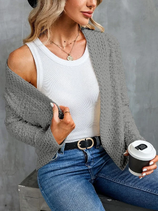 Textured Knit Long Sleeve Cardigan Houndstooth Herringbone Solid