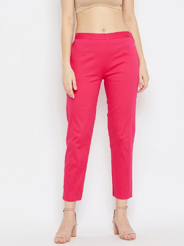 Women Magenta Regular Fit Solid Pants Stretch Fit Pants