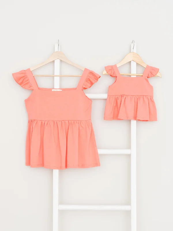 Mom & Me Coral Ruffle Tank high neck tank