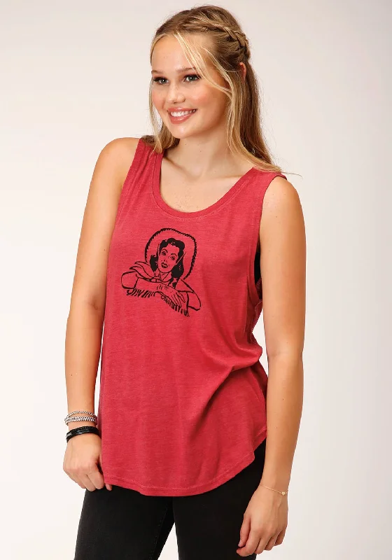 Roper Womens 1617 Retro Cowgirl Red Poly/Cotton S/L Tank Top seamless tank top