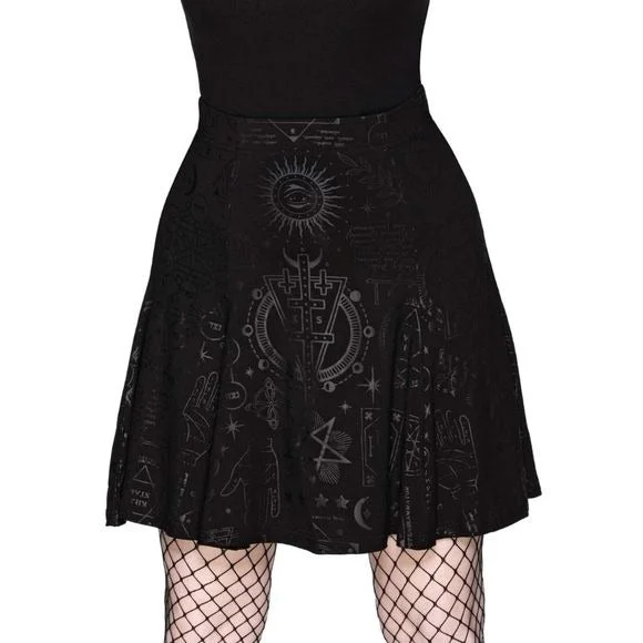 Heathen Skater Skirt | Black On Black Print High Waisted wool skirt breathable