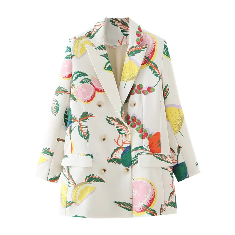Women Suit Blazer 2022 Fall Creative Fruit Print Suit Jacket Slim Double Breasted Jacket Officelady Wear Casual Wild Clothe Fleece Fabric Down Fabric Feather Fabric Women Suit Blazer 2022 Fall Creative Fruit Print Suit Jacket Slim Double Breasted Jacket Officelady Wear Casual Wild Clothe Fleece Fabric Down Fabric Feather Fabric