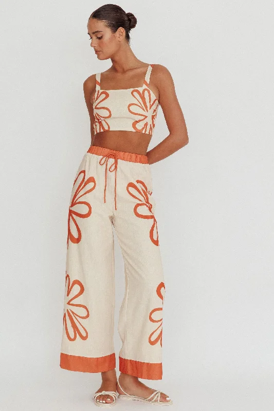 Briar Floral Wide Leg Pants Rust Beige Chic Black Leggings