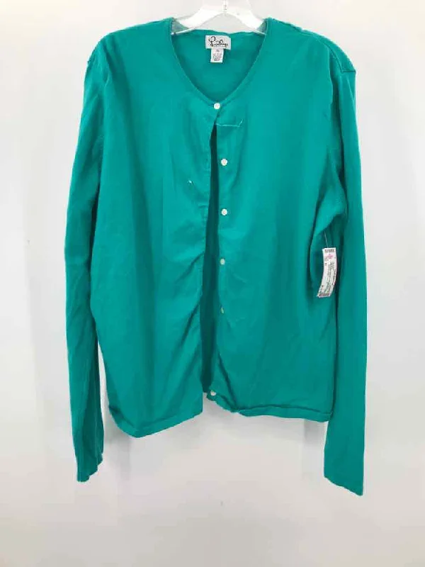 Pre-Owned Lilly Pulitzer Blue Size XL Cardigan Sweater Houndstooth Herringbone Solid Pre-Owned Lilly Pulitzer Blue Size XL Cardigan Sweater Houndstooth Herringbone Solid
