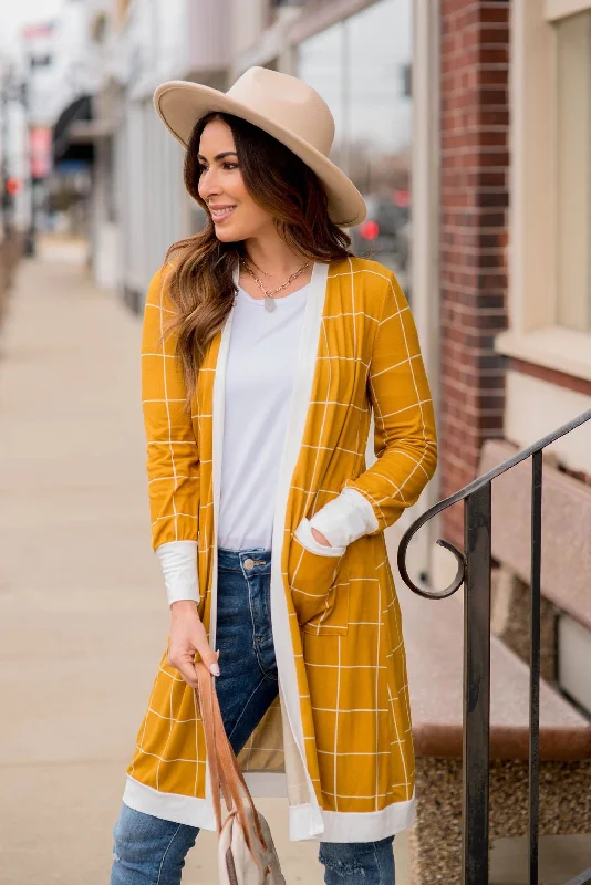 Grid Trimmed Tunic Cardigan Hooded Caped Shawl Collar