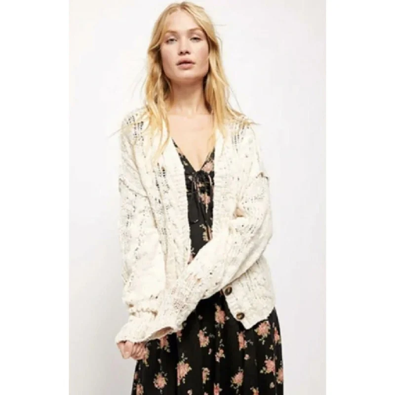 FREE PEOPLE Sandstorm CARDIGAN in IVORY MOON with OCEAN knit Sweater Herringbone Houndstooth Plaid FREE PEOPLE Sandstorm CARDIGAN in IVORY MOON with OCEAN knit Sweater Herringbone Houndstooth Plaid