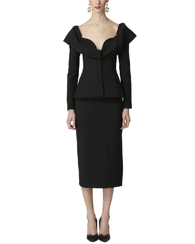 Carolina Herrera Pencil Wool-Blend Midi Skirt linen skirt breathable