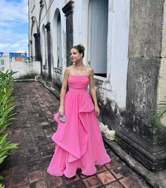 Pink Strapless A-Line Long Formal Party Dress Pretty Evening Dress, DP4902 Tunics Spring floral Pink Strapless A-Line Long Formal Party Dress Pretty Evening Dress, DP4902 Tunics Spring floral