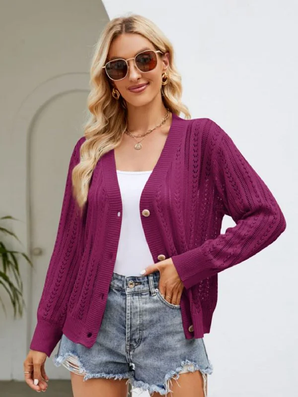 Button Down Ribbed Trim Cardigan Open Front Closed Front Wrap Front