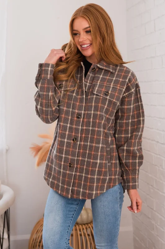 Forever Cozy Modest Plaid Jacket Zippered Jacket Buttoned Jacket Snapped Jacket