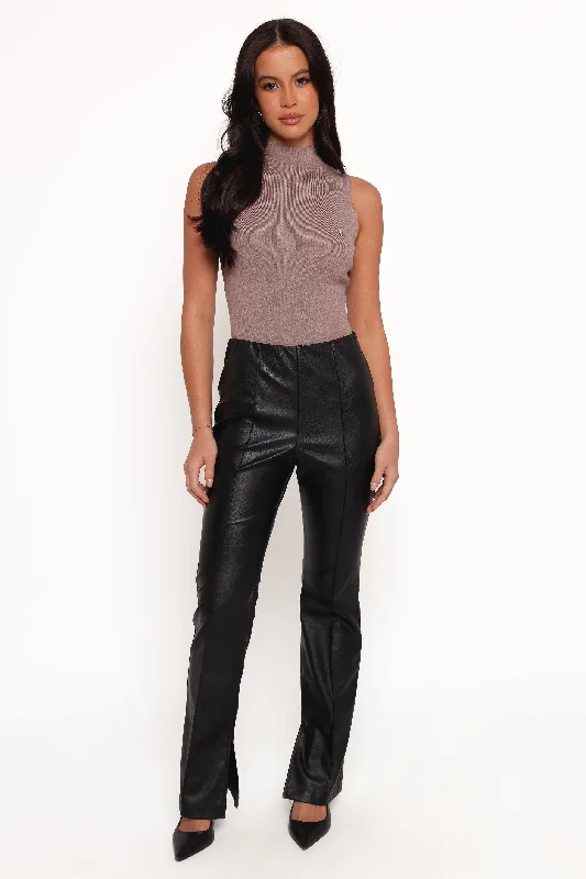 Kathi Faux Leather Pant - Black Relaxed Linen Pants