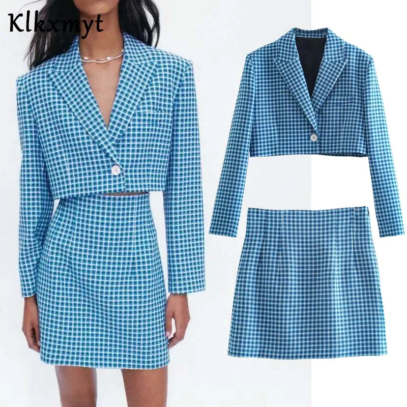 Klkxmyt Za 2022 Plaid Cropped Casual Blazer Jacket+ High Waist A-Line Mini Skirts Spring Autumn Women 2 Pieces Sets Front Pockets Side Pockets Patch Pockets Klkxmyt Za 2022 Plaid Cropped Casual Blazer Jacket+ High Waist A-Line Mini Skirts Spring Autumn Women 2 Pieces Sets Front Pockets Side Pockets Patch Pockets