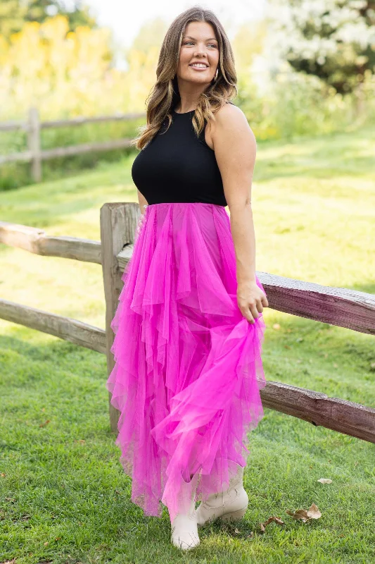Fuchsia Tulle Maxi Skirt denim skirt durable