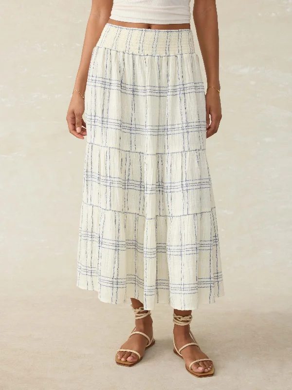Dune Cotton Gauze Woodstock Skirt - Blue Cove Plaid velvet skirt luxurious