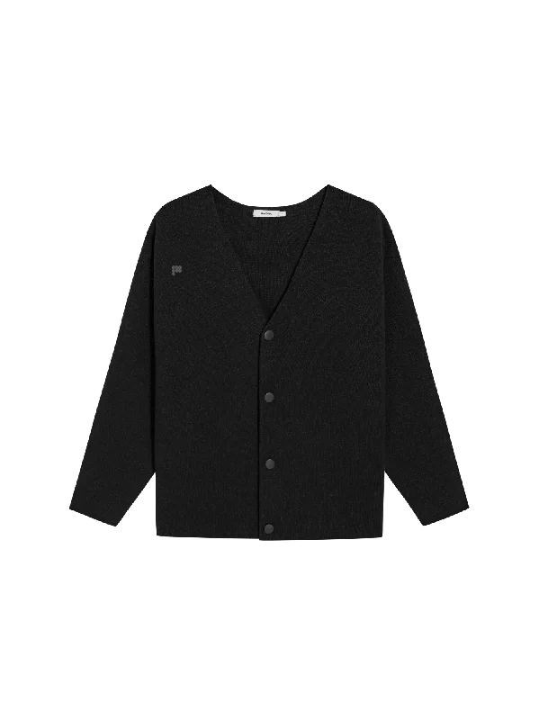 Mens Recycled Cashmere Cardigan—black Anti-Pilling Anti-Shrink Durable