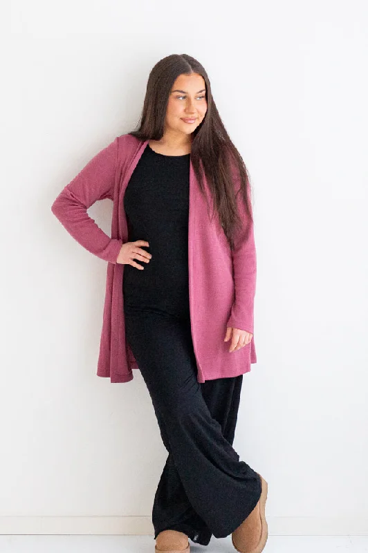 Merino Wool Cardigan Calluna Red Glossy Satin Silk