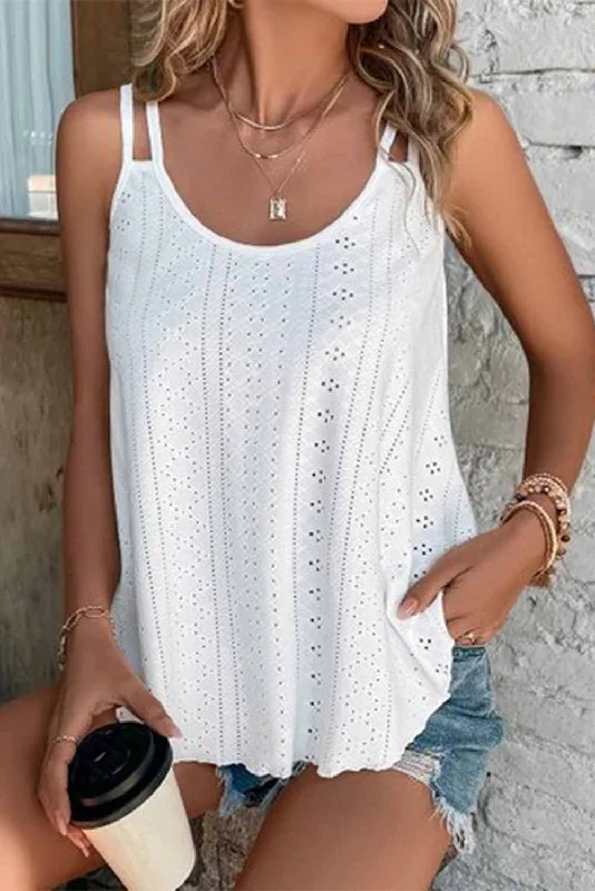 Eyelet Strappy Tank Top - White glitter tank top