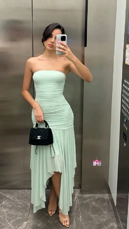 Mint Green Strapless Sheath Long Party Dress Wedding Guest Dress, DP4852 Off-the-shoulder Bohemian Festive Mint Green Strapless Sheath Long Party Dress Wedding Guest Dress, DP4852 Off-the-shoulder Bohemian Festive