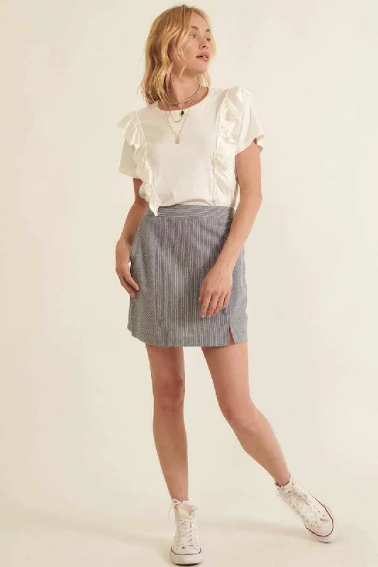 Banded Front Waist Pinstripe Mini Skirt chiffon skirt flowing