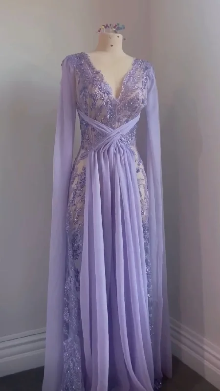 Gorgeous Lavender V Neck A-Line Beading Long Party Dress Evening Gown, DP4932 Tunics Lace romantic Gorgeous Lavender V Neck A-Line Beading Long Party Dress Evening Gown, DP4932 Tunics Lace romantic