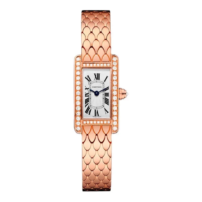 Cartier Tank Americaine 27mm Women's watch - Ref: WB710012 - Silver Roman Dial & Diamond Bezel, 18K Rose Gold Bracelet fitted tank top Cartier Tank Americaine 27mm Women's watch - Ref: WB710012 - Silver Roman Dial & Diamond Bezel, 18K Rose Gold Bracelet fitted tank top