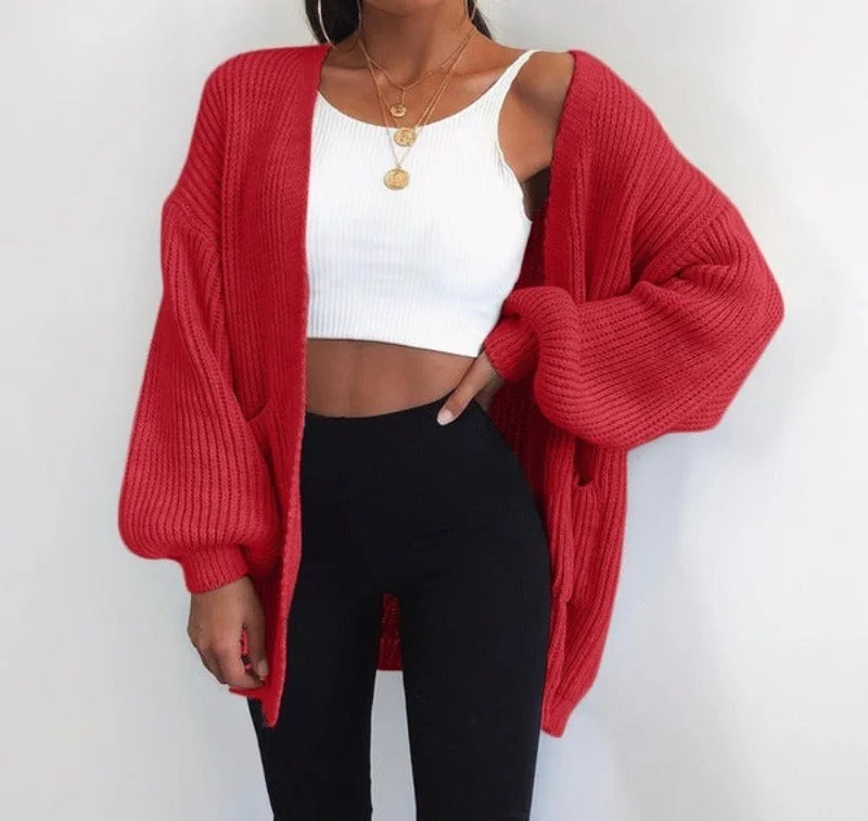 Solid color loose European and American sweater mid-length cardigan Fleece Fabric Down Fabric Feather Fabric Solid color loose European and American sweater mid-length cardigan Fleece Fabric Down Fabric Feather Fabric