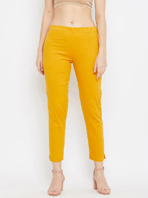 Women Mustard Regular Fit Solid Pants Elegant Trouser Pants