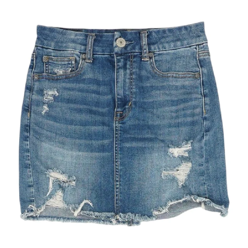 Blue Solid Mini Skirt lace skirt delicate