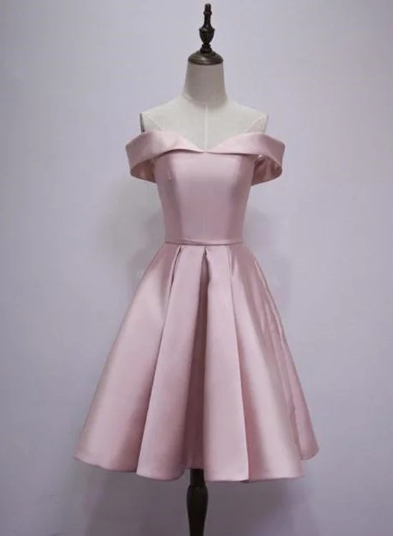 Pink Off Shoulder Knee Length Homecoming Dresses, Pink Short Party Dress, Short Formal Dresses Bodycon Fitted Nightout Pink Off Shoulder Knee Length Homecoming Dresses, Pink Short Party Dress, Short Formal Dresses Bodycon Fitted Nightout