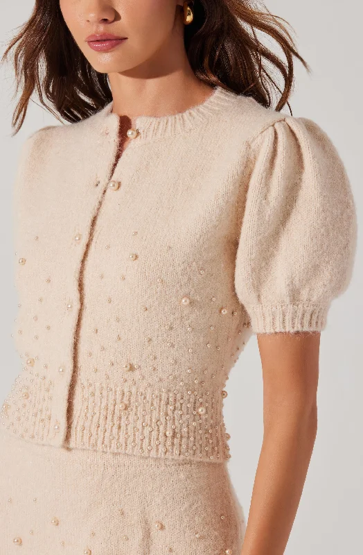 Joly Pearl Embellished Cardigan Terry Blend Velvet Blend Canvas Blend